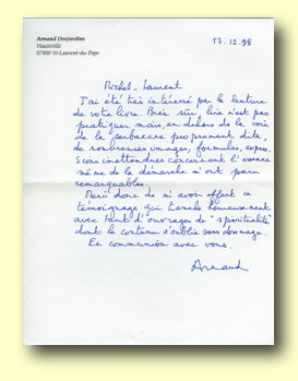 lettre d' Arnaud desjardin